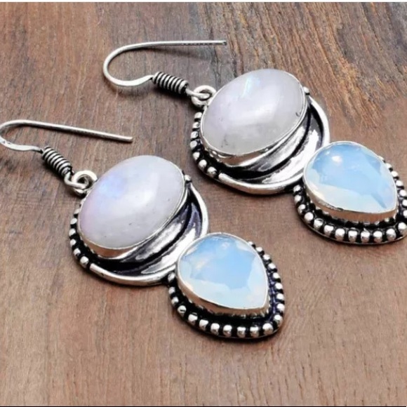 Mother Earth Jewelry Jewelry - Rainbow moonstone, Opal & Sterling Silver 2”
